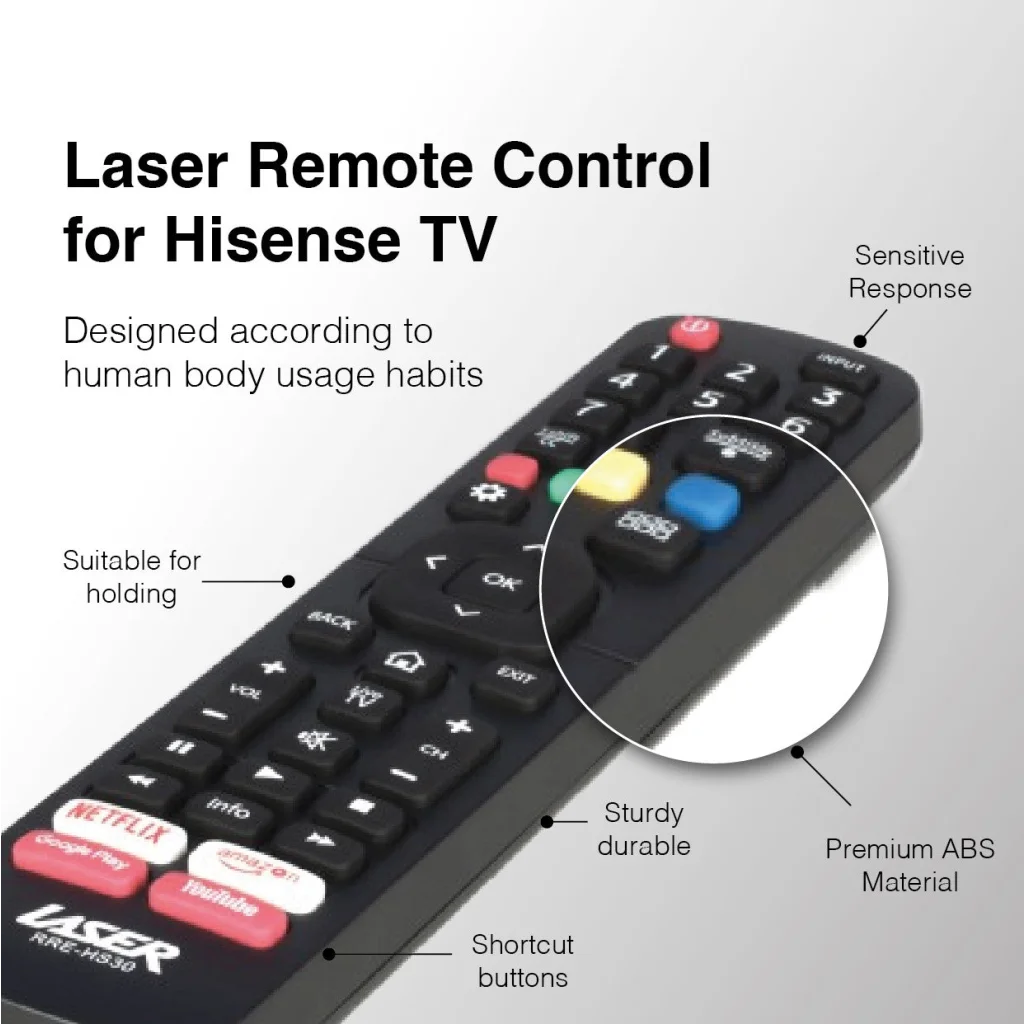 Black laser remote control with material finish and practical fittings