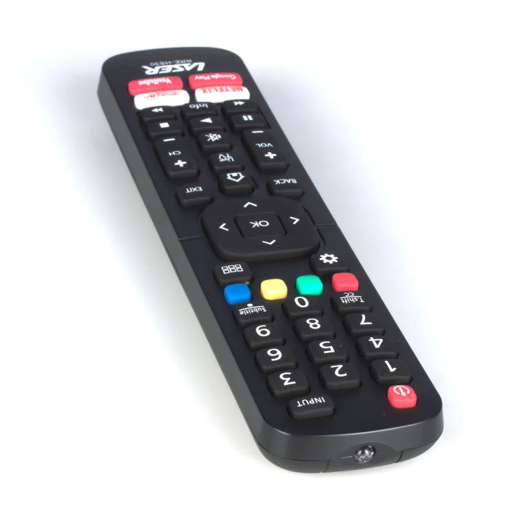 Laser remote control with material finish and practical fittings