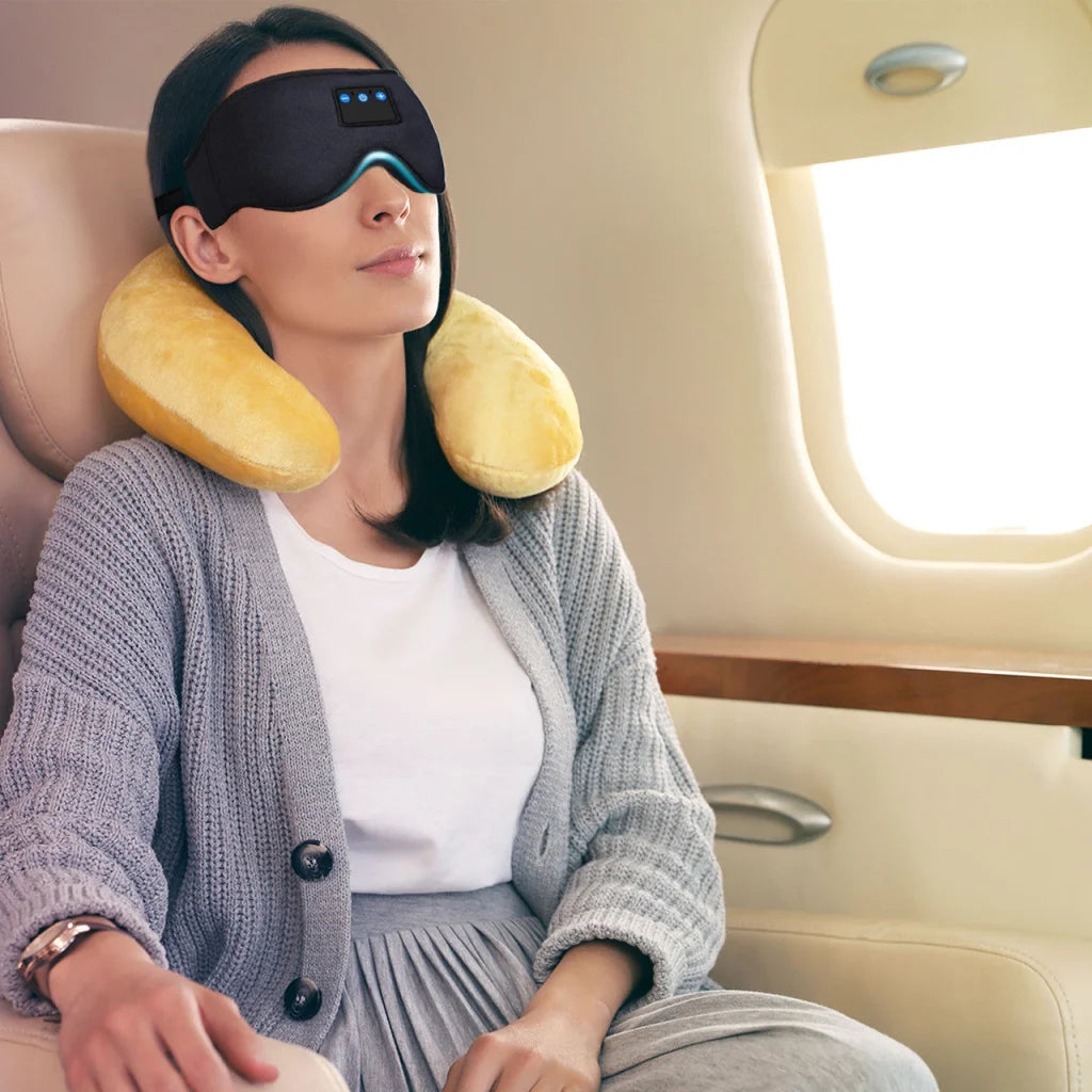 Black laser sleep mask with handles, panels and accessory pieces