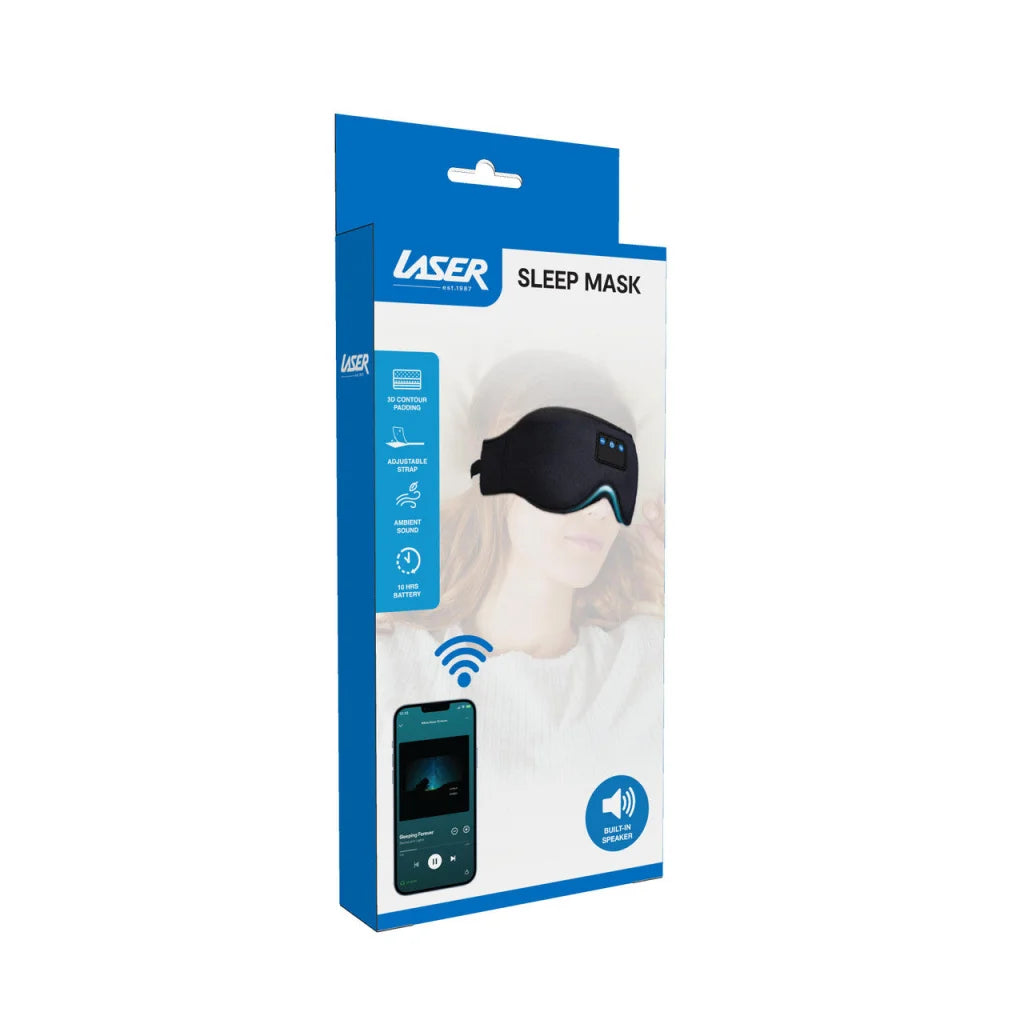 Black laser sleep mask with boxed accessories and matching pieces