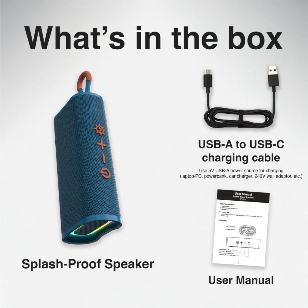 Laser Splash Proof Bluetooth Speaker Blue - Audio & Video >