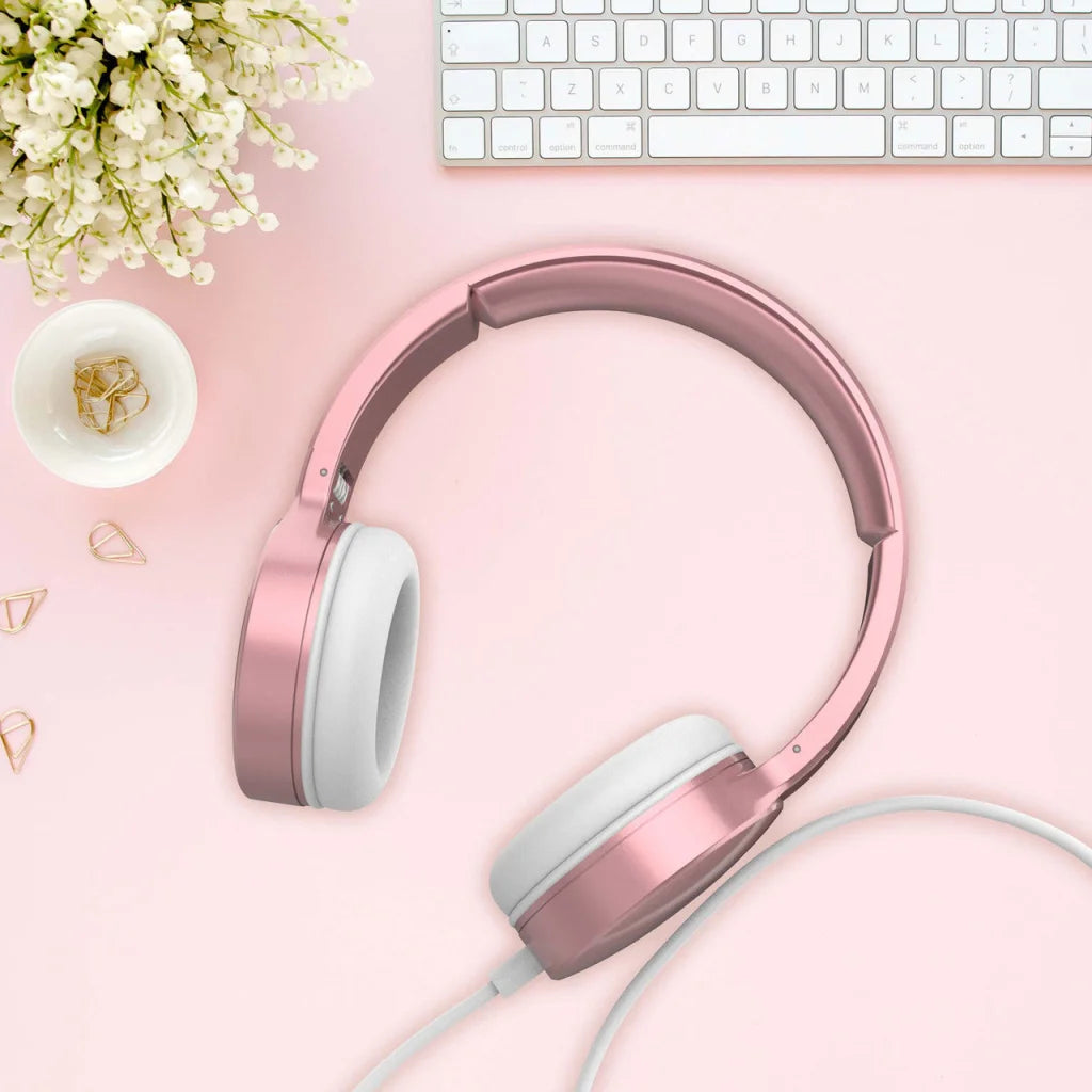 Gold 40mm laser wired headphones with drivers rose electronics