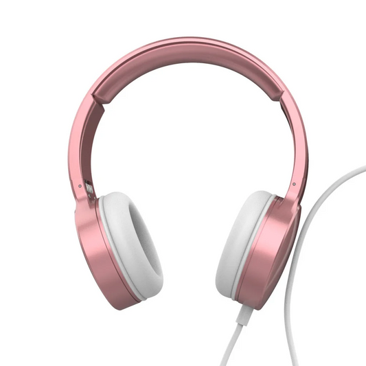 Gold 40mm laser wired headphones with caster wheels and side handle rail