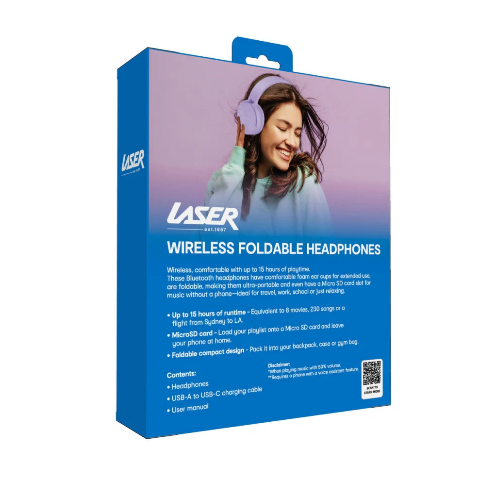 Laser Wireless Foldable Headphones Purple - Electronics >
