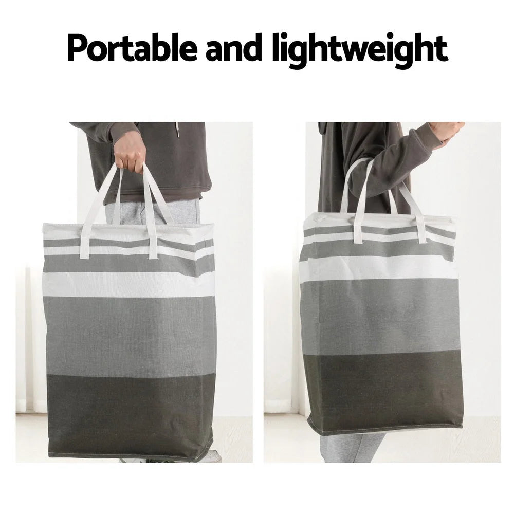 White laundry hamper with foldable fabric bin and side handles