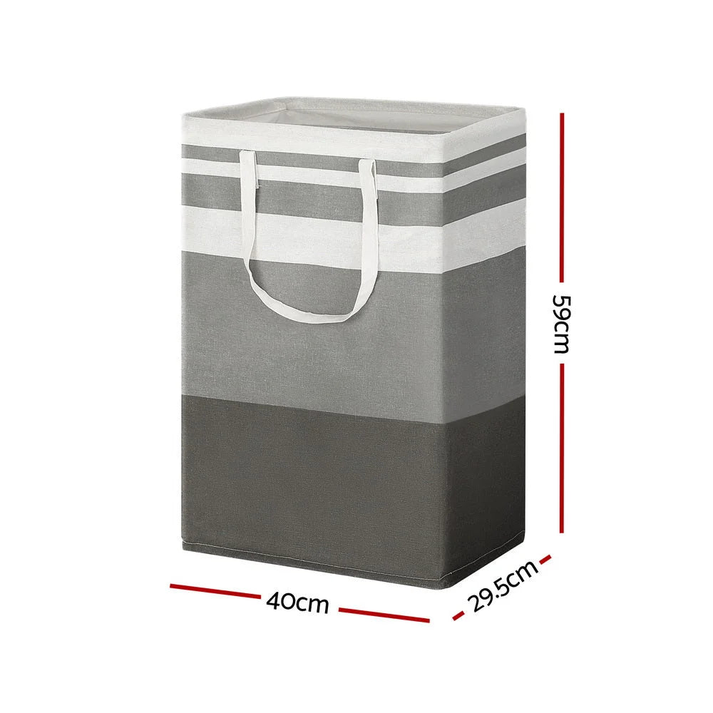 White laundry hamper with fabric compartments and carry handles
