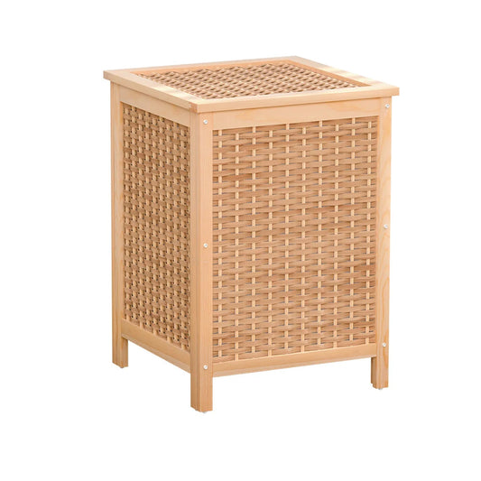 Wooden laundry hamper with linen basket body and removable liner bag