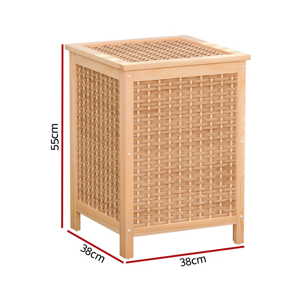 Wooden laundry hamper with hamper compartments for sorted laundry