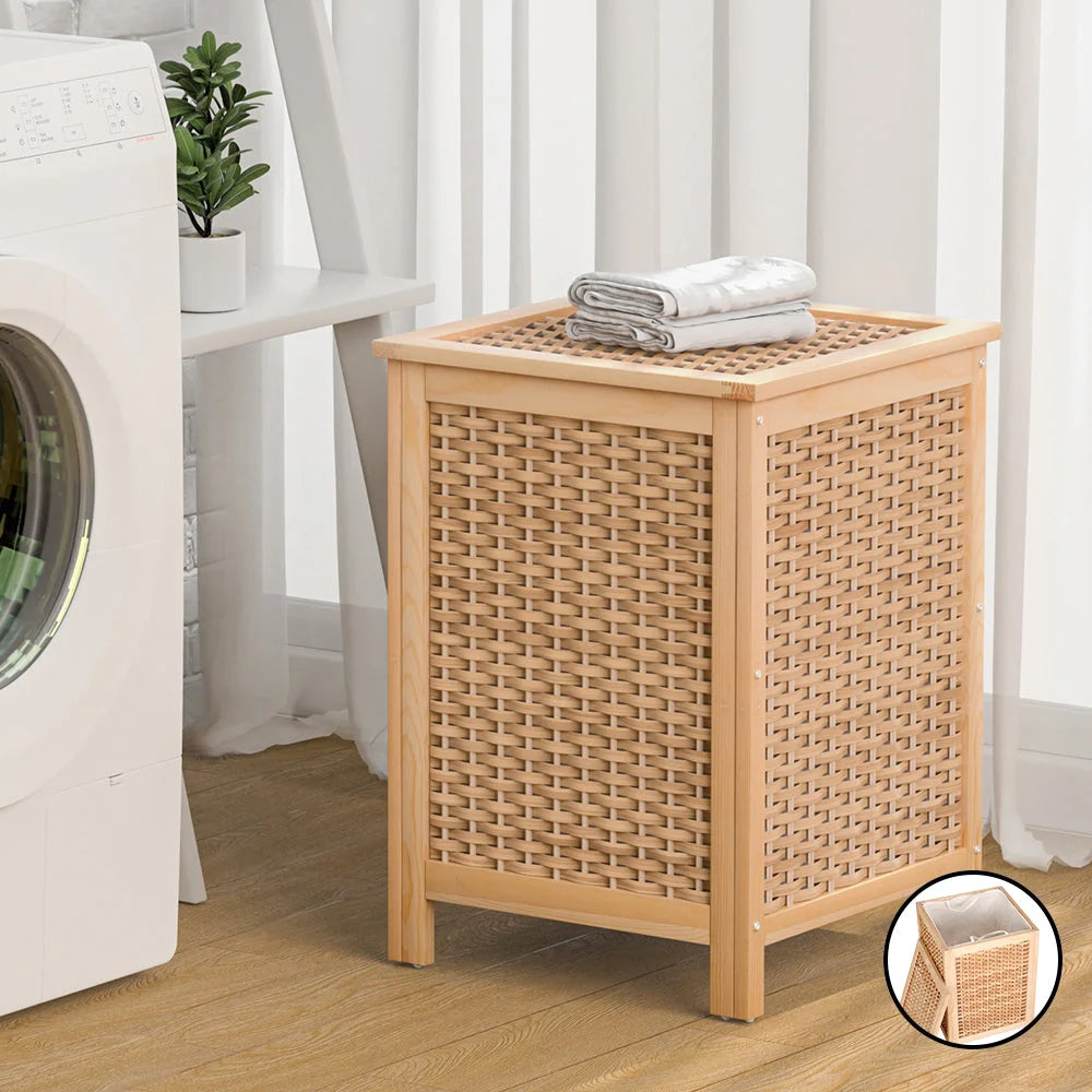 Laundry Hamper Bathroom Storage Cabinet Wooden Organizer for Clothes
