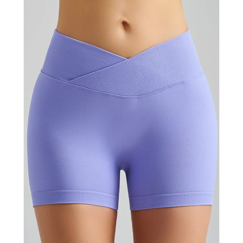 Lavender Purple Yoga Shorts - Seamless High Waist Tummy