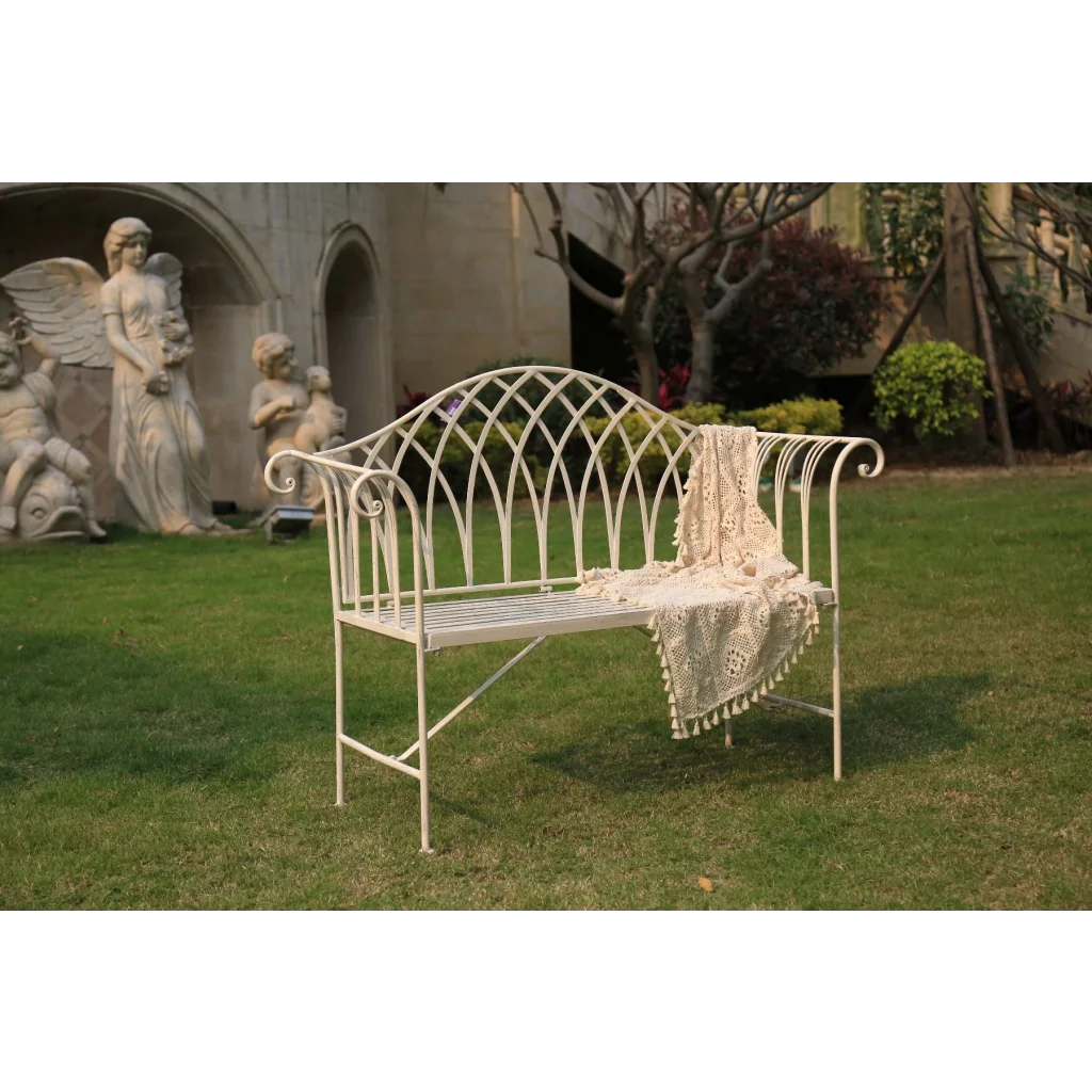 Lavinia Iron Outdoor Bench - White