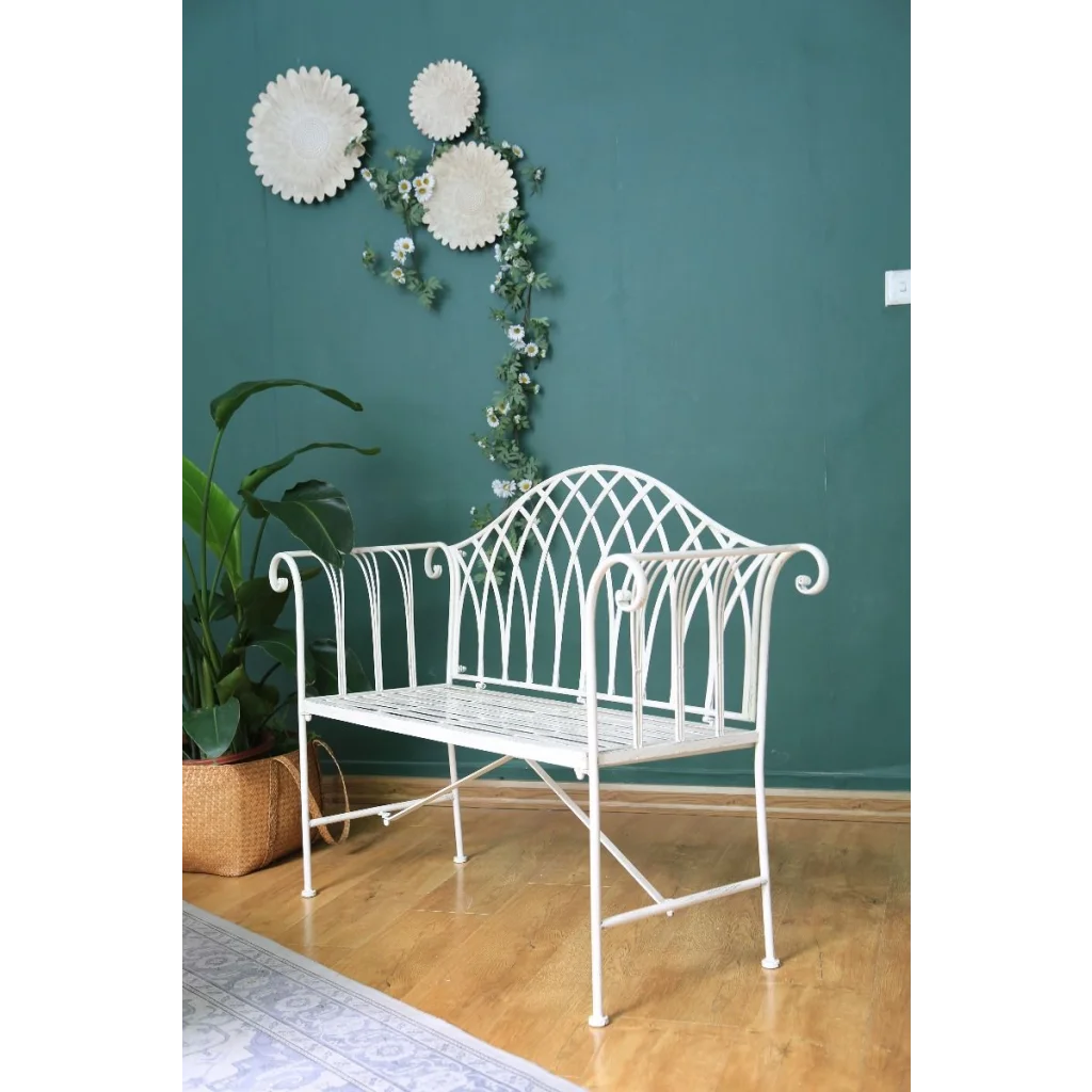 Lavinia Iron Outdoor Bench - White