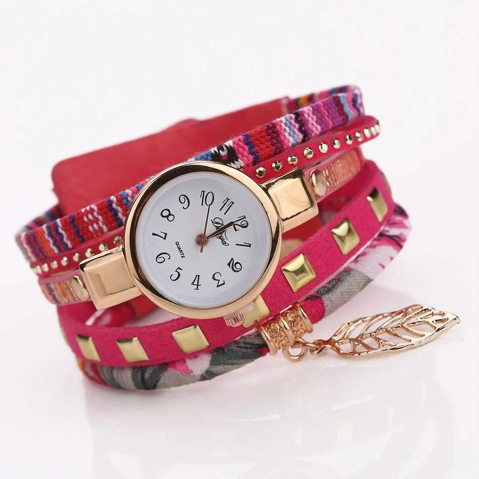 Leaf Pendant Quartz Bracelet Watch for Women - Black