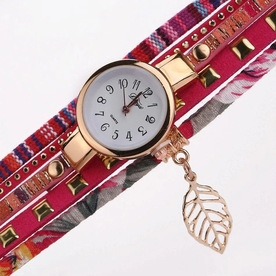 Leaf Pendant Quartz Bracelet Watch for Women - Black