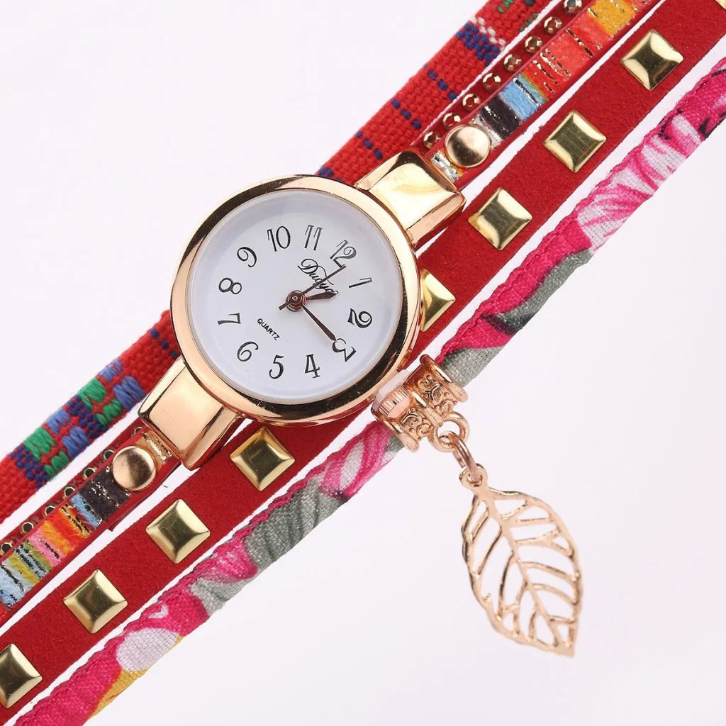 Leaf Pendant Quartz Bracelet Watch for Women - Black