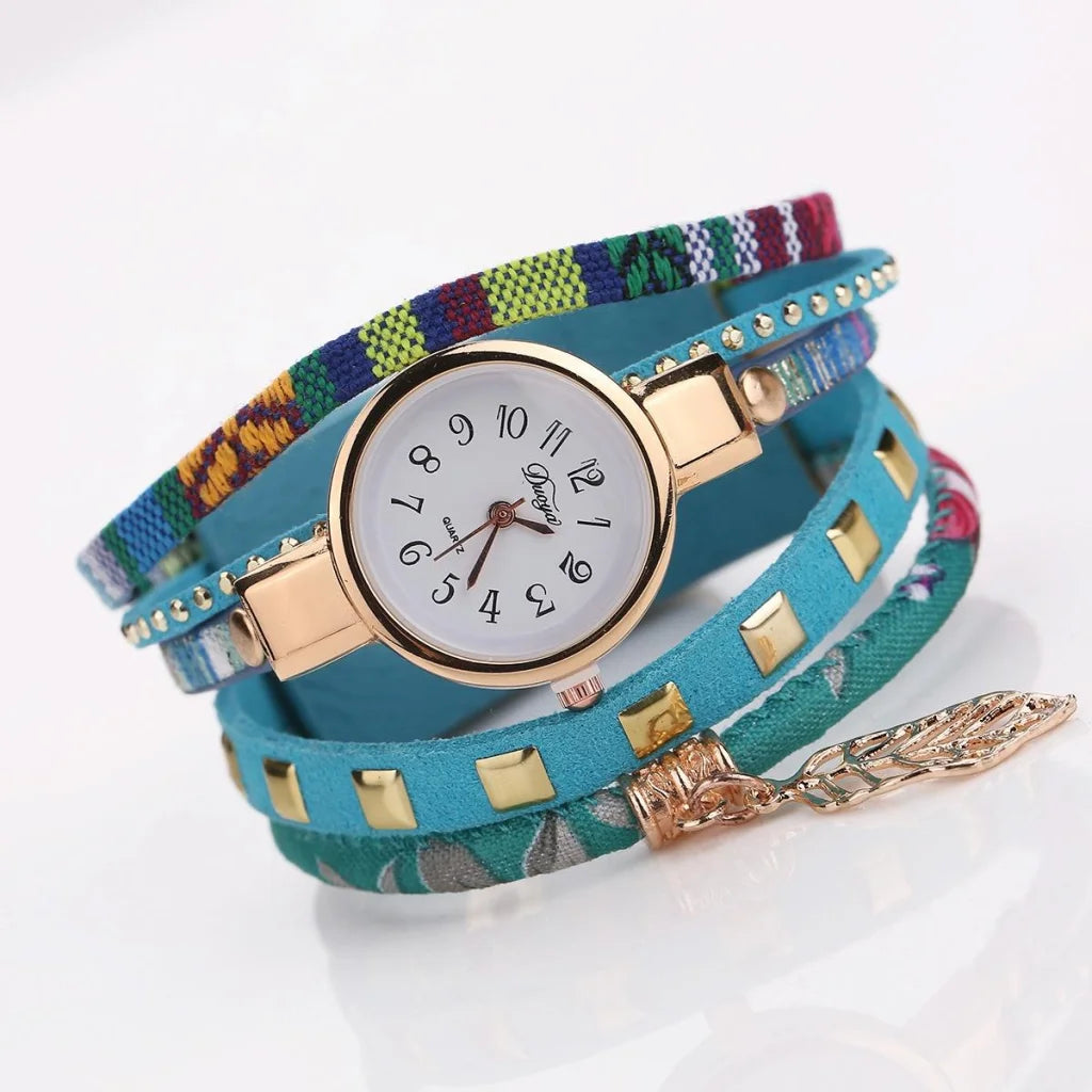 Leaf Pendant Quartz Bracelet Watch for Women - Brown