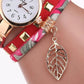 Leaf Pendant Quartz Bracelet Watch for Women - Rose Red