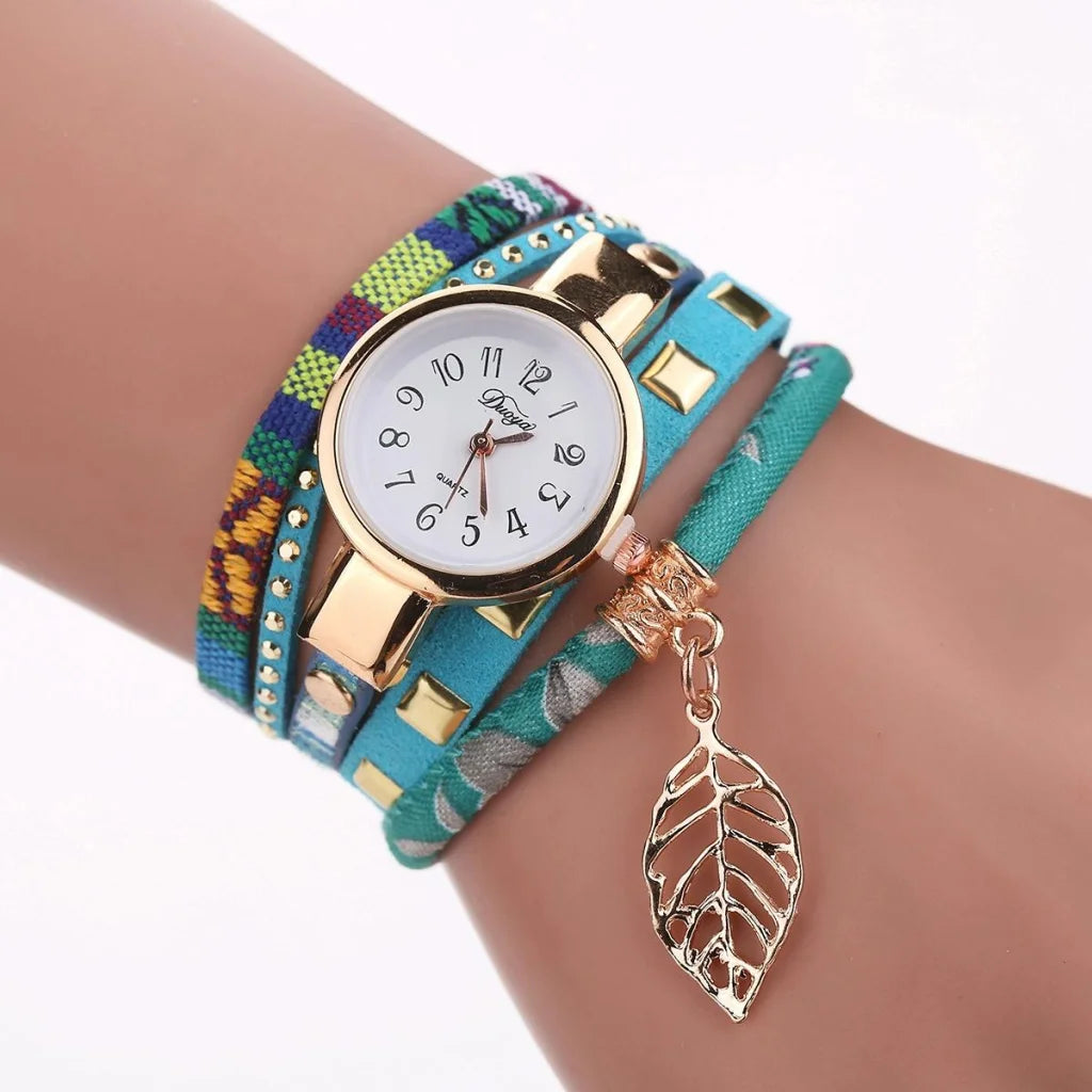 Leaf Pendant Quartz Bracelet Watch for Women - White