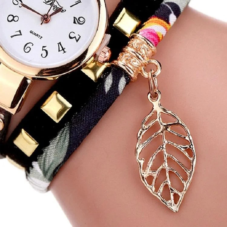 Leaf Pendant Quartz Bracelet Watch for Women - White
