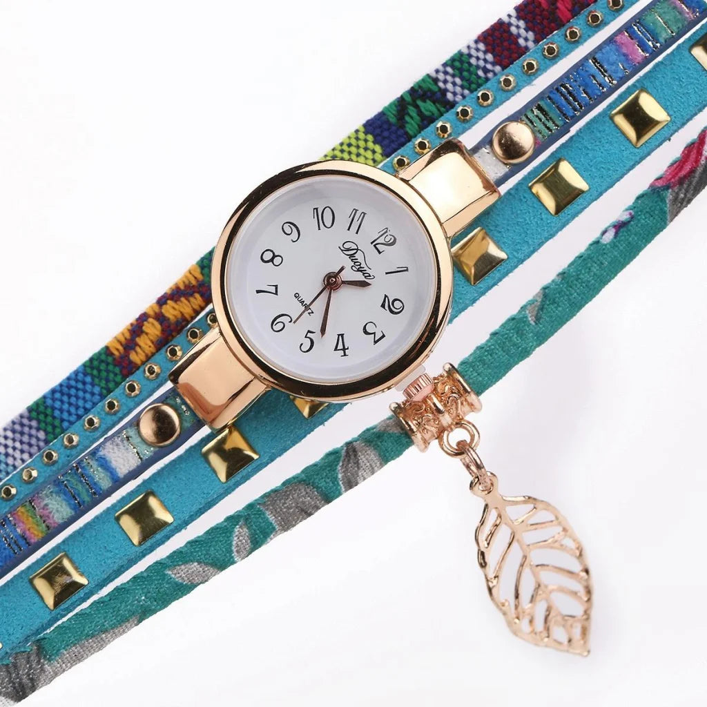 Leaf Pendant Quartz Bracelet Watch for Women - White