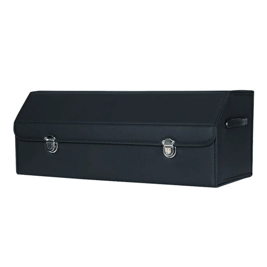 Leather Car Boot Organizer Premium Collapsible Foldable Trunk Cargo Storage Box with Lock Black Large