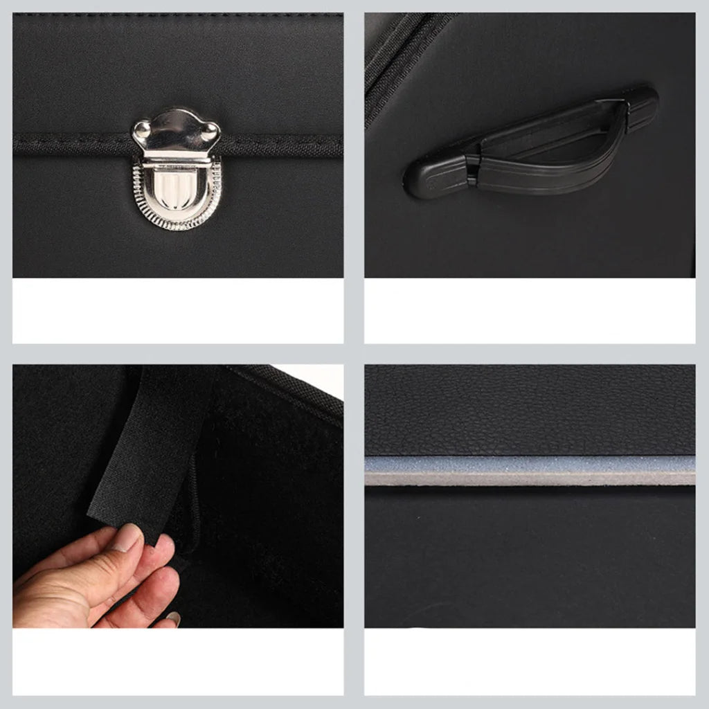 Leather Car Boot Organizer Premium Collapsible Foldable Trunk Cargo Storage Box with Lock Black Small