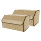 Leather Car Boot Trunk Cargo Organizer 2X Collapsible Foldable Storage Box Beige/Gold Stitch Large