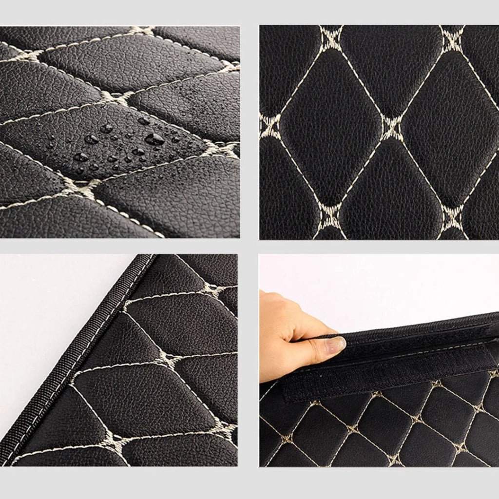Leather Car Boot Trunk Cargo Organizer 2X Collapsible Foldable Storage Box Black/Gold Stitch Medium