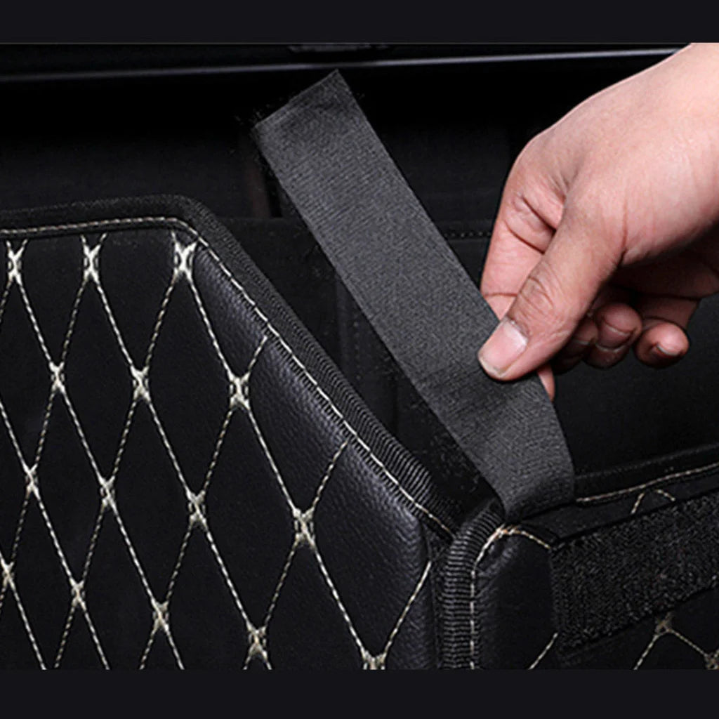 Leather Car Boot Trunk Cargo Organizer 2X Collapsible Foldable Storage Box Black/Gold Stitch Medium