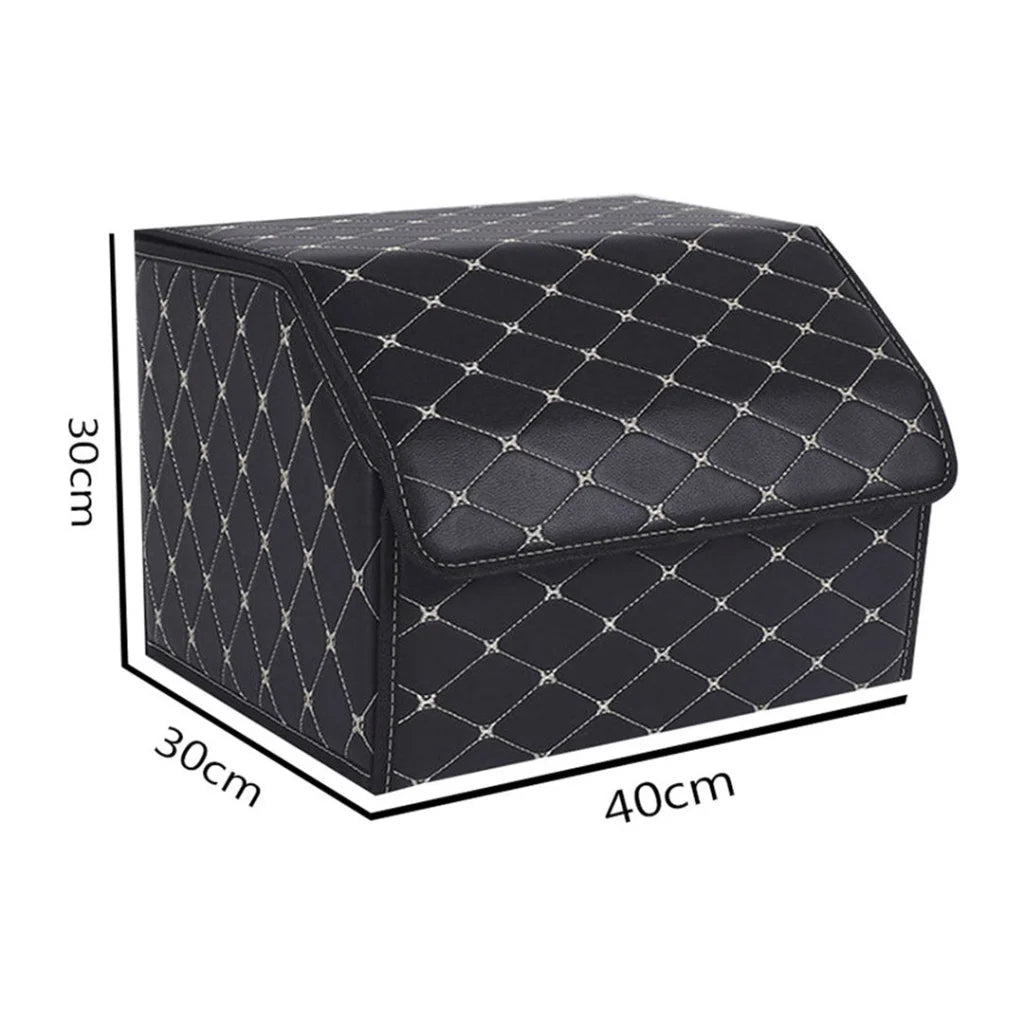Leather Car Boot Trunk Cargo Organizer 2X Collapsible Foldable Storage Box Black/Gold Stitch Medium