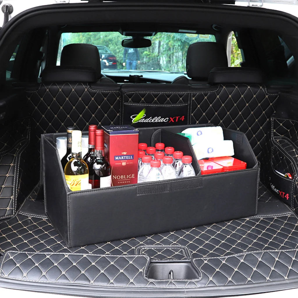 Leather Car Boot Trunk Cargo Organizer 2X Collapsible Foldable Storage Box Black Large