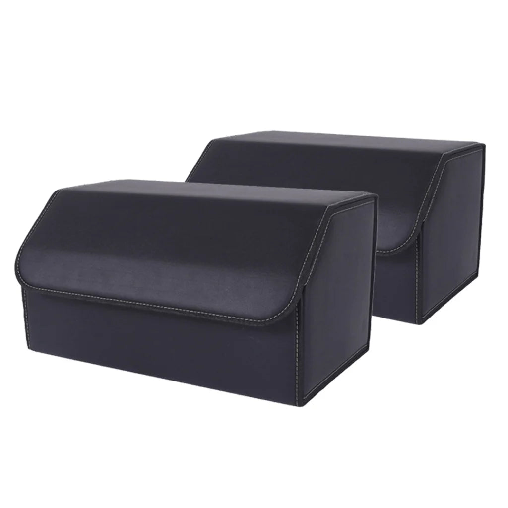 Leather Car Boot Trunk Cargo Organizer 2X Collapsible Foldable Storage Box Black Large