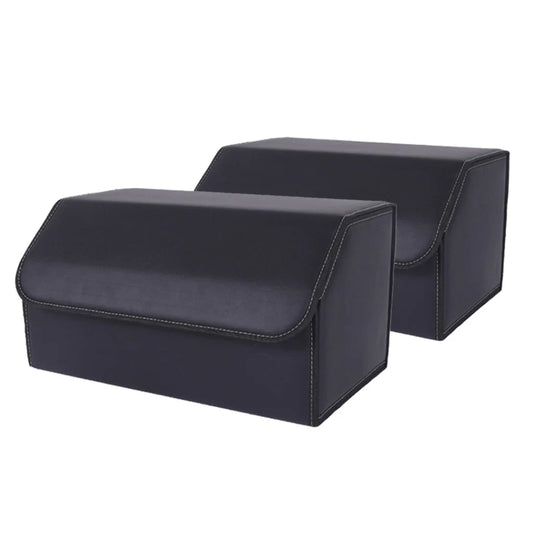 Leather Car Boot Trunk Cargo Organizer 2X Collapsible Foldable Storage Box Black Large