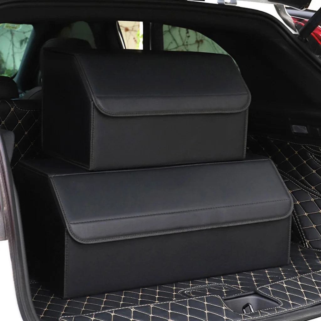 Leather Car Boot Trunk Cargo Organizer 2X Collapsible Foldable Storage Box Black Large