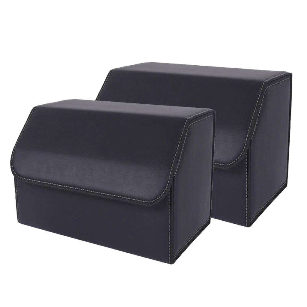 Leather Car Boot Trunk Cargo Organizer 2X Collapsible Foldable Storage Box Black Medium