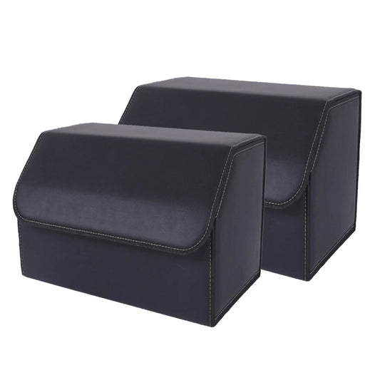 Leather Car Boot Trunk Cargo Organizer 2X Collapsible Foldable Storage Box Black Medium