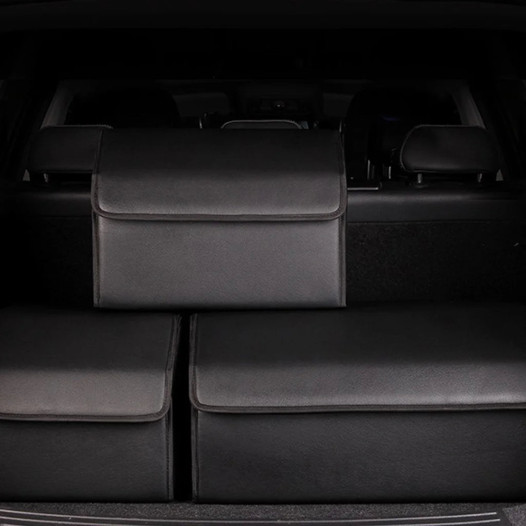 Leather Car Boot Trunk Cargo Organizer 2X Collapsible Foldable Storage Box Black Small