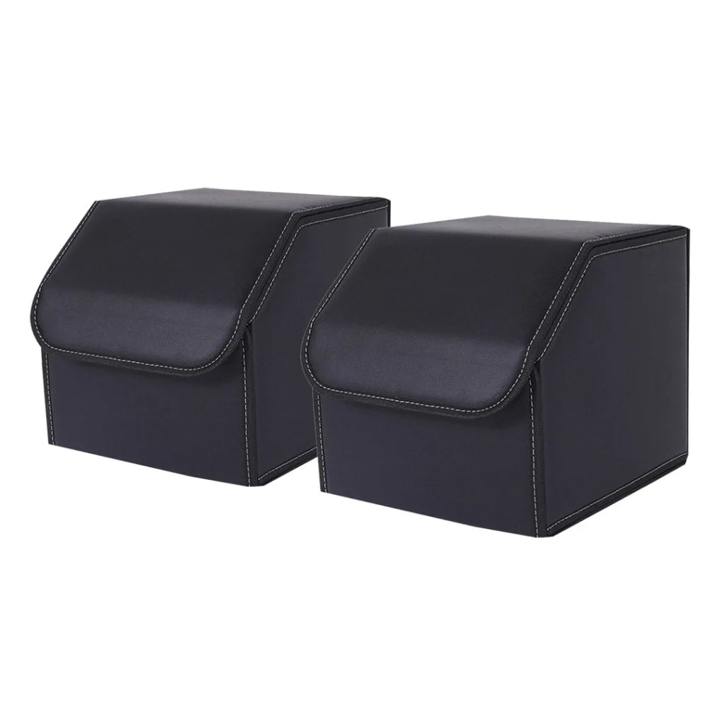 Leather Car Boot Trunk Cargo Organizer 2X Collapsible Foldable Storage Box Black Small
