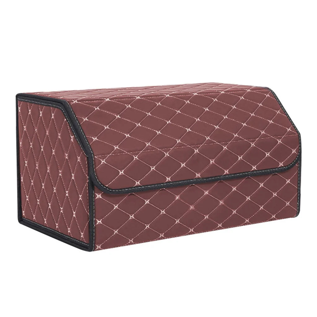 Leather Car Boot Trunk Cargo Organizer 2X Collapsible Foldable Storage Box Coffee/Gold Stitch Large