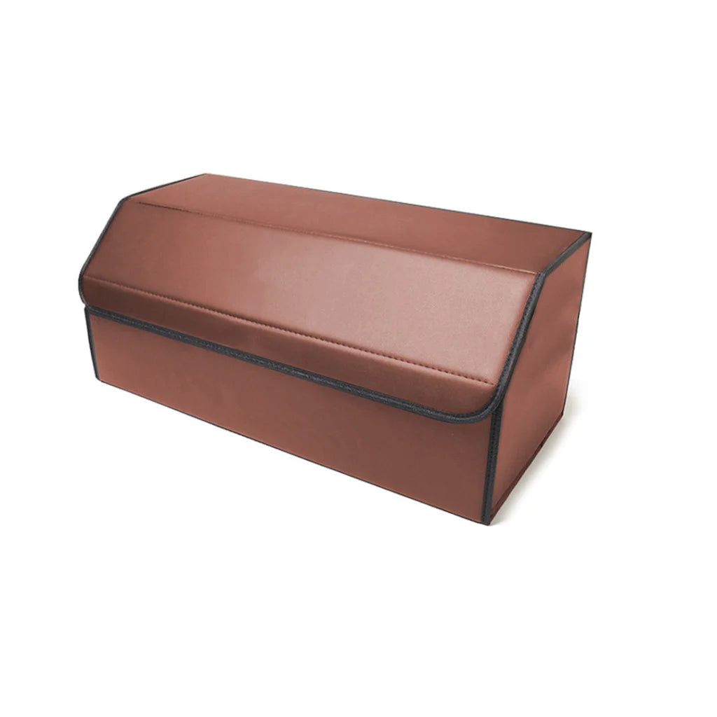 Leather Car Boot Trunk Cargo Organizer 2X Collapsible Foldable Storage Box Coffee Large