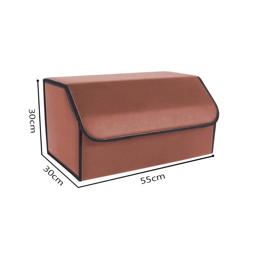 Leather Car Boot Trunk Cargo Organizer 2X Collapsible Foldable Storage Box Coffee Large