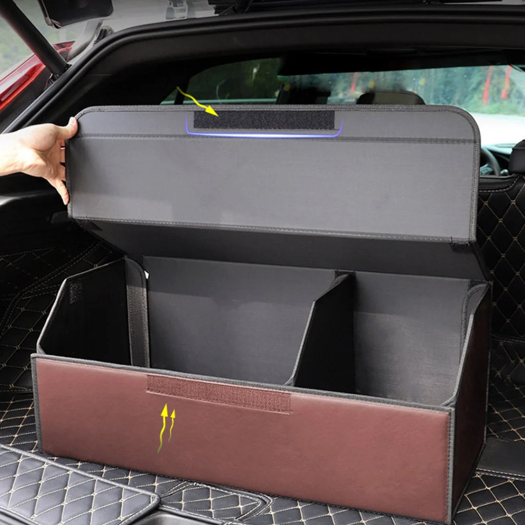 Leather Car Boot Trunk Cargo Organizer 2X Collapsible Foldable Storage Box Coffee Large