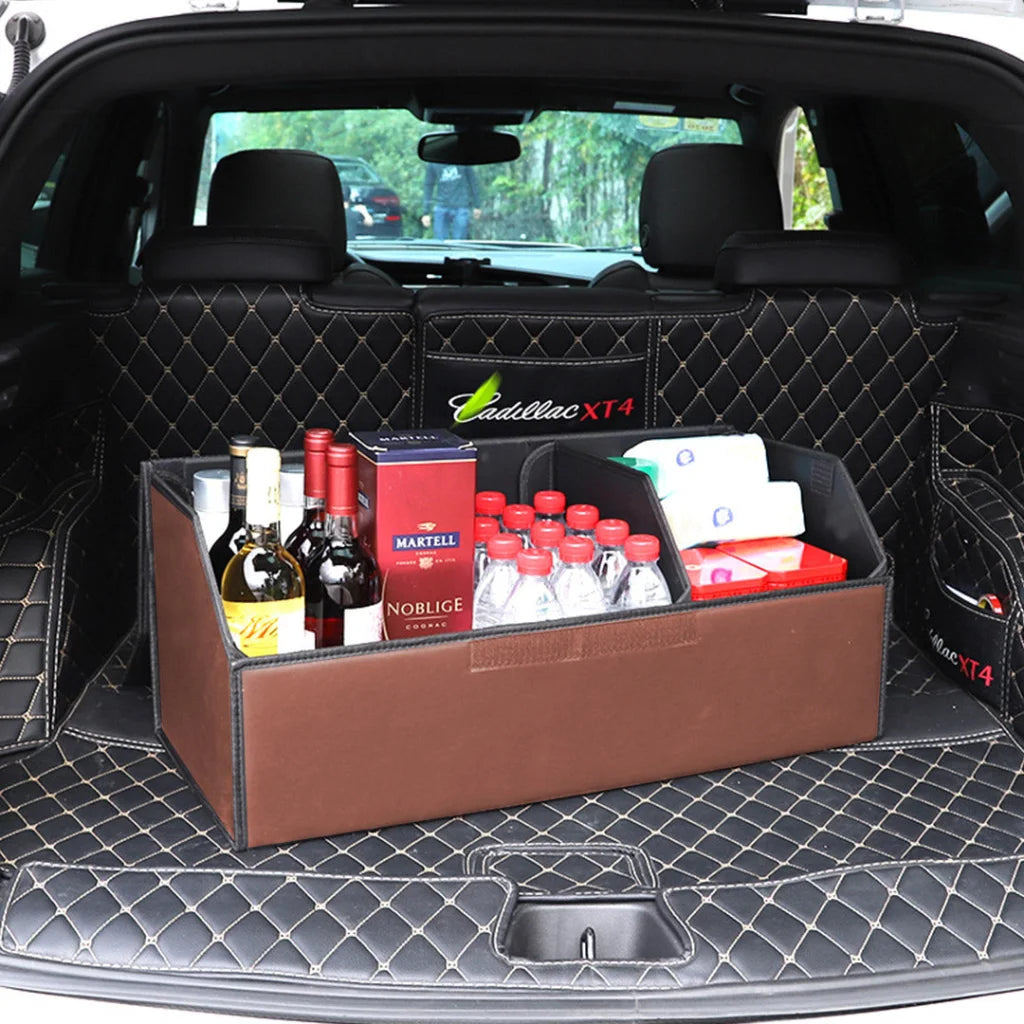 Leather Car Boot Trunk Cargo Organizer 2X Collapsible Foldable Storage Box Coffee Large