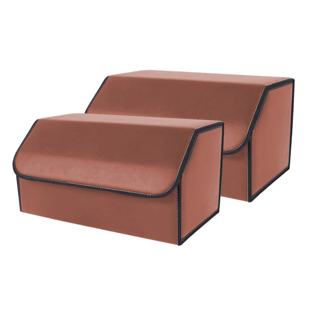 Leather Car Boot Trunk Cargo Organizer 2X Collapsible Foldable Storage Box Coffee Large