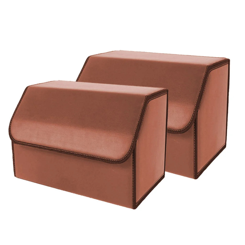 Leather Car Boot Trunk Cargo Organizer 2X Collapsible Foldable Storage Box Coffee Medium