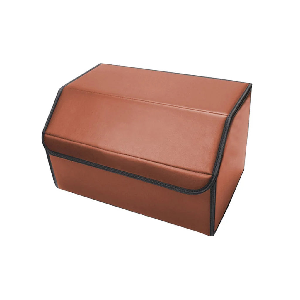 Leather Car Boot Trunk Cargo Organizer 2X Collapsible Foldable Storage Box Coffee Medium