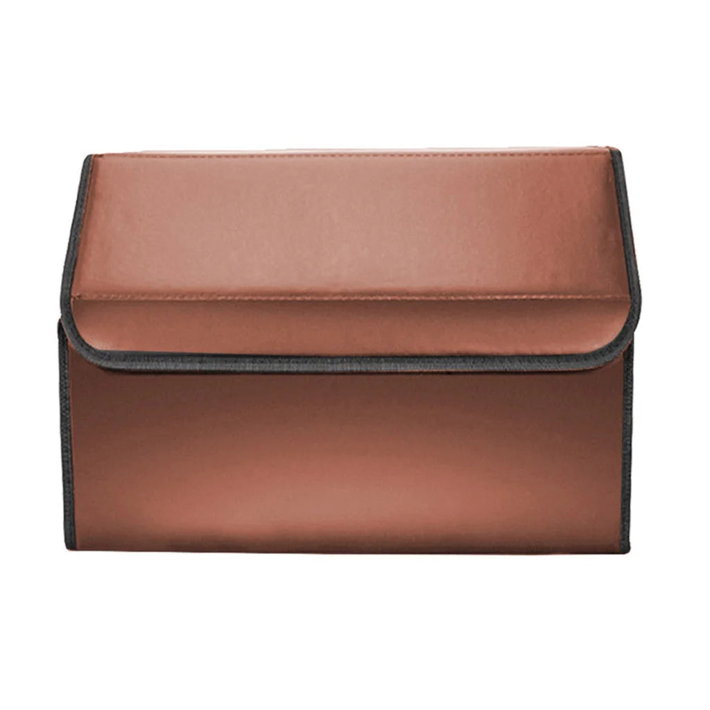 Leather Car Boot Trunk Cargo Organizer 2X Collapsible Foldable Storage Box Coffee Medium