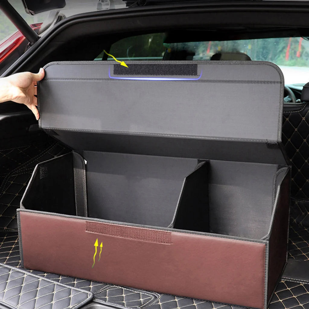 Leather Car Boot Trunk Cargo Organizer 2X Collapsible Foldable Storage Box Coffee Medium