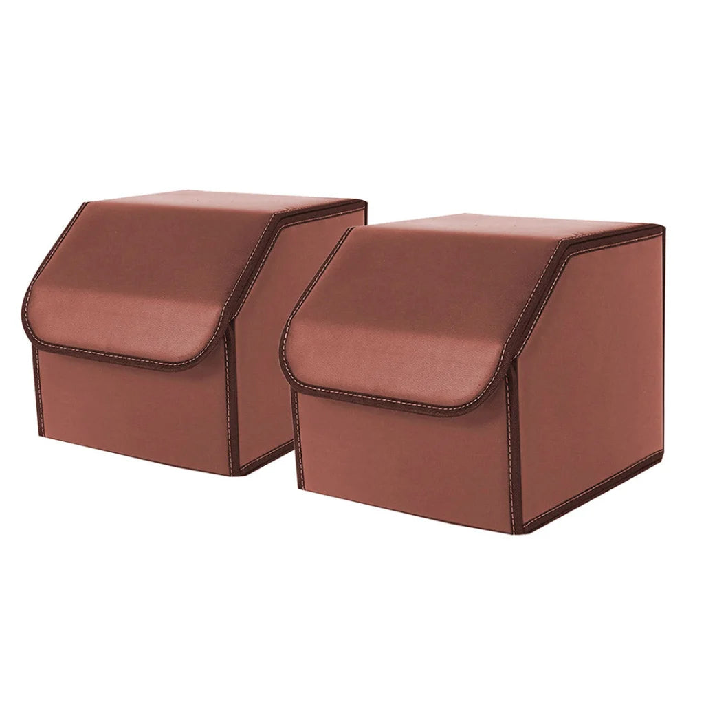 Leather Car Boot Trunk Cargo Organizer 2X Collapsible Foldable Storage Box Coffee Small
