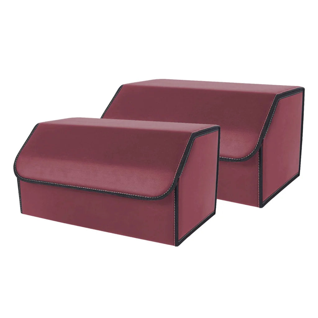 Leather Car Boot Trunk Cargo Organizer 2X Collapsible Foldable Storage Box Red Large